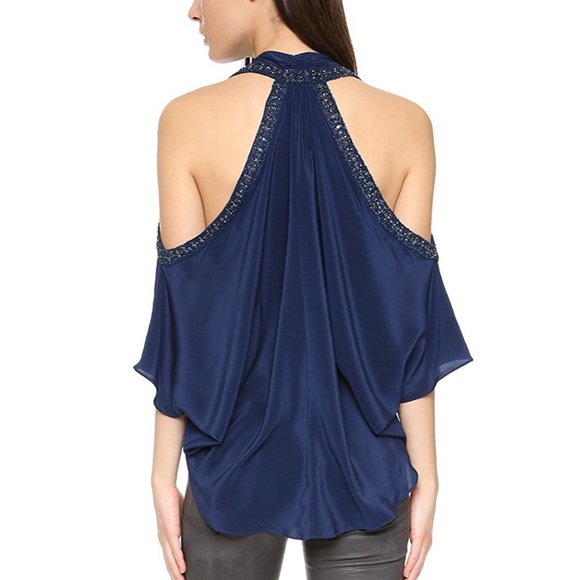 Haute Hippie Tops - Haute Hippie Embellished Cold Shoulder Silk Blouse